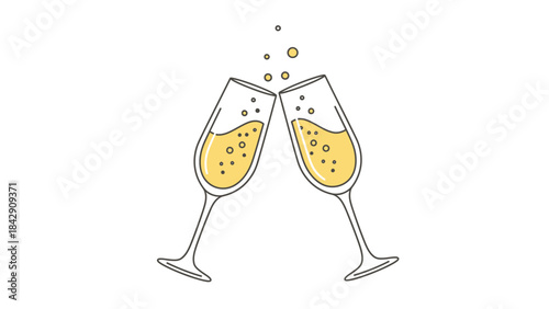 Elegant illustration of two champagne glasses clinking together in a joyous toast, symbolizing celebration, success, and festive moments with sparkling effervescence