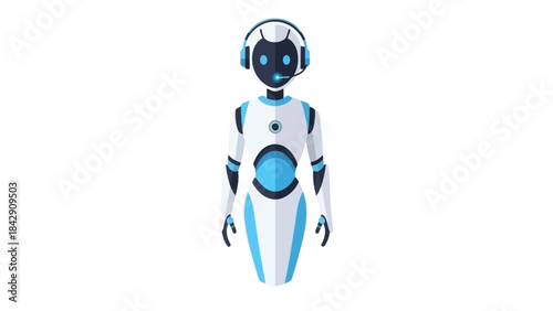 Futuristic humanoid robot wearing a headset, representing artificial intelligence and advanced technology