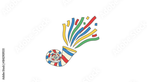 Colorful confetti blasts from a festive party popper in this dynamic vector illustration. A vibrant graphic symbolizing joy, celebration, and exciting occasions