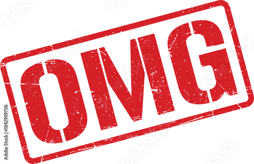 Red Grunge OMG Rubber Stamp with White Frame Isolated on White Background