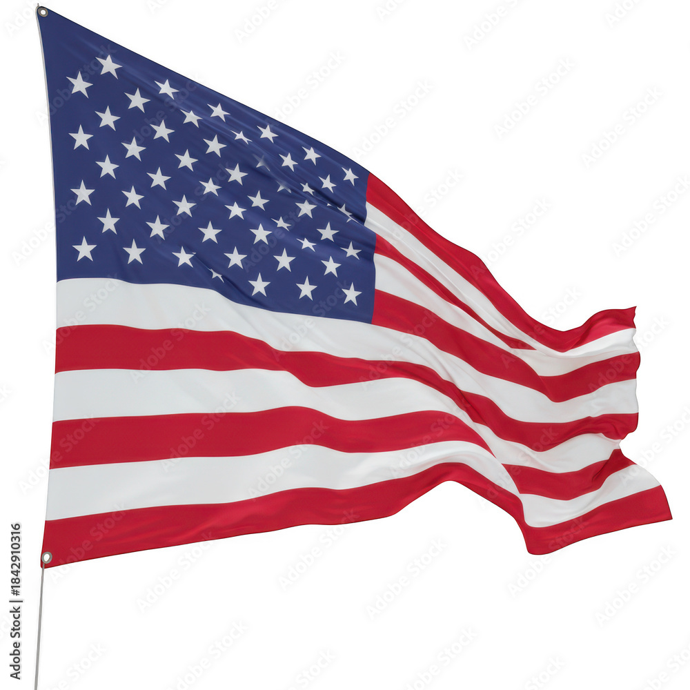 Fototapeta premium American flag waving in the wind against a black background