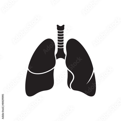 Black Lungs with Trachea Isolated on White Background