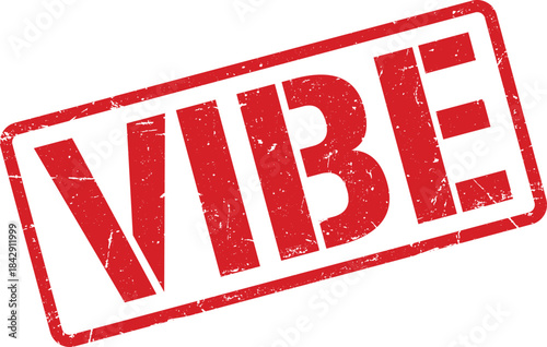 VIBE Text in Red Distressed Stamp Isolated on White Background, Angled Rectangle Frame