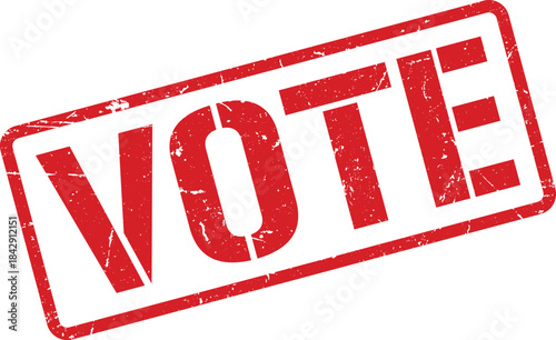 Red Vote Text Inside Distressed Rectangular Frame on a White Background, Get Out The Vote
