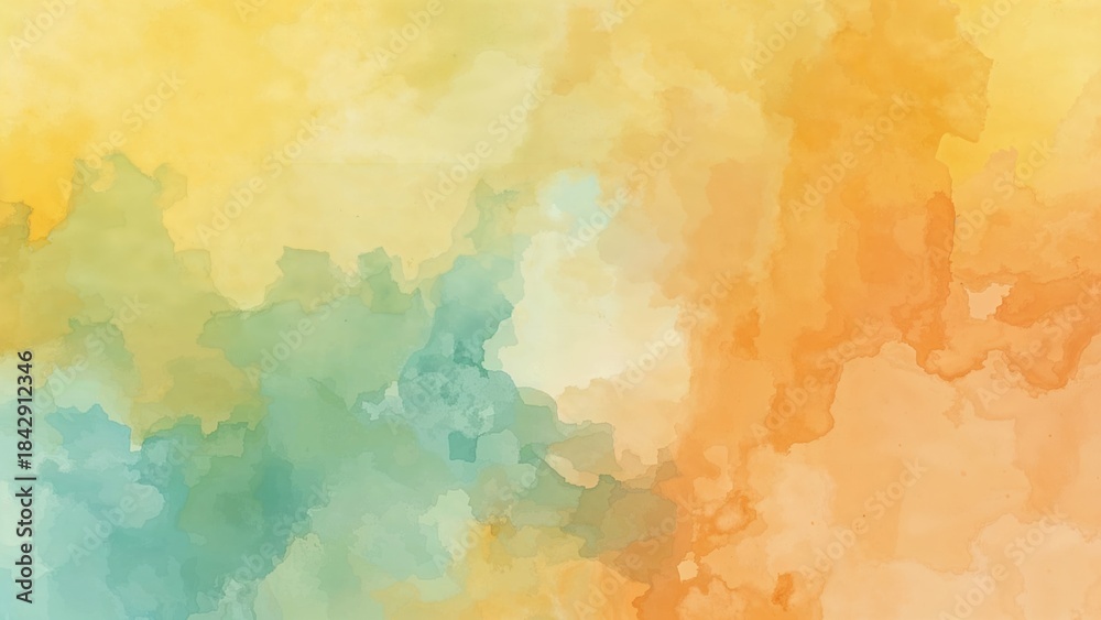 Obraz premium Colorful watercolor abstract background with shades of orange, yellow, and teal. Artistic and vibrant design.