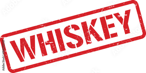 Distressed Red Whiskey Stamp on White Background, Grunge Style, Beverage Theme