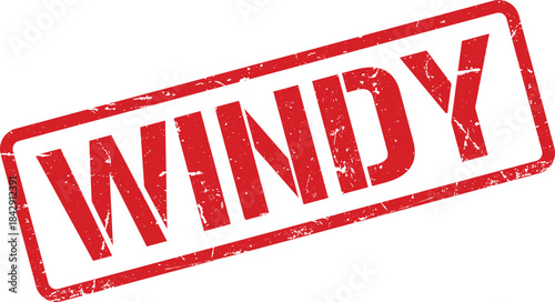Red Grunge Stamp Illustration with the Word Windy Isolated on White Background