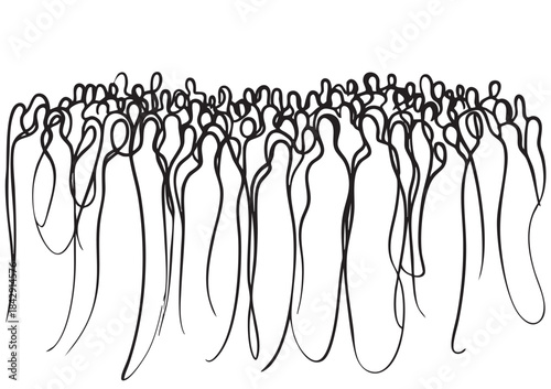 Abstract silhouette sketch black flat funeral crowd behind