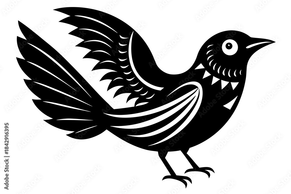 Fototapeta premium Lunara bird linocut art white background 