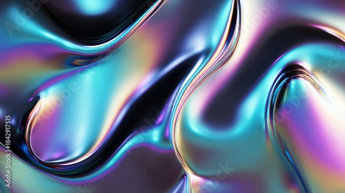 This image features a vibrant and colorful abstract swirl of shiny materials, showcasing a blend of blue, purple, and black hues.