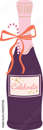 Celebration drink bottle. Champagne wine party beverage