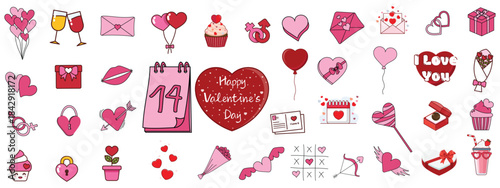 Valentine’s Day vector icon set – cute romantic love elements collection
