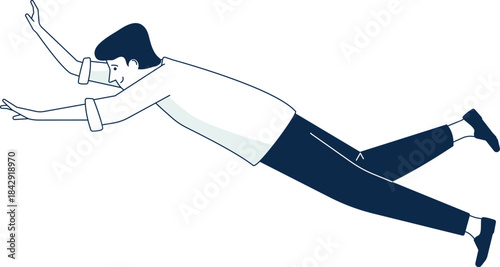 Flying man in sleep. Dream flight. Imagination float