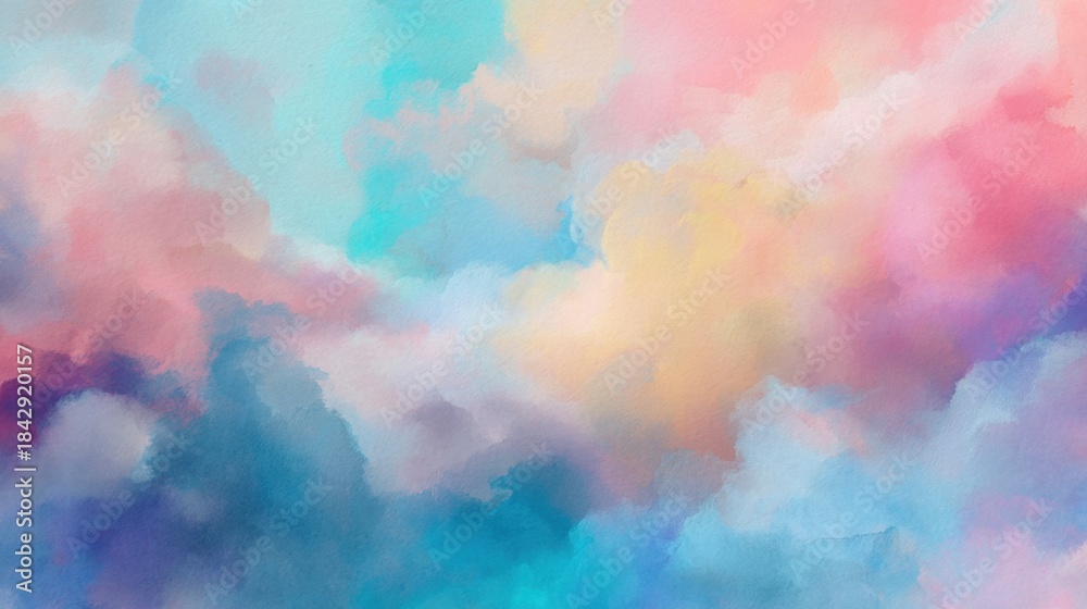 Fototapeta premium A beautiful abstract illustration showcasing soft clouds in shades of pink, blue, and lavender against a light pastel background. Perfectly creative and serene.