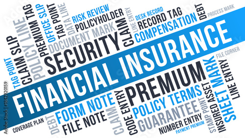 Financial insurance word cloud, financial insurance word cloud with blue gradient layout