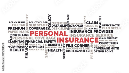 Personal insurance word cloud for presentations and marketing, personal insurance word cloud on white background
