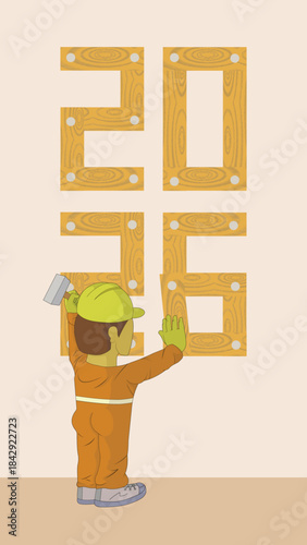 a builder is changing the new year's numbers