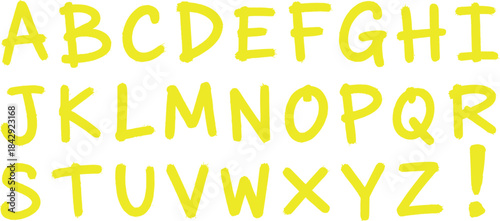 Bold Yellow Marker Alphabet in Uppercase Letters on White Background for Creative Typography, Education, and Design Projects