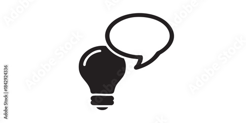 Light bulb with speech bubble solid icon, electricity concept. Vector graphics. Lamp sign on white background, style icon mobile or web design.

