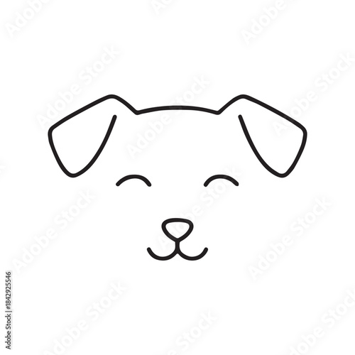A minimalist black line art illustration of a happy puppy face