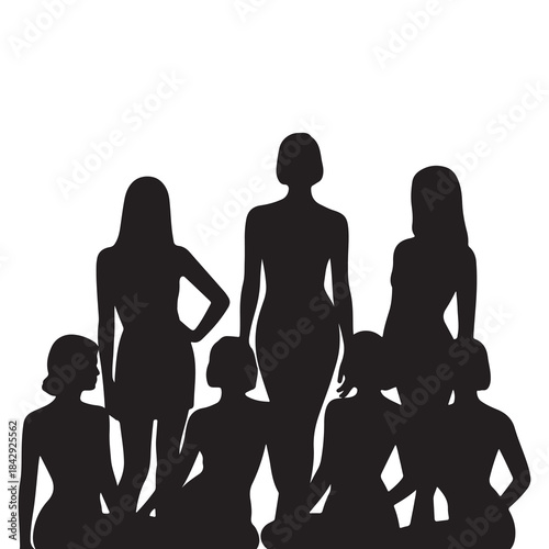 Vector Illustration of Female Group Standing and Sitting Together