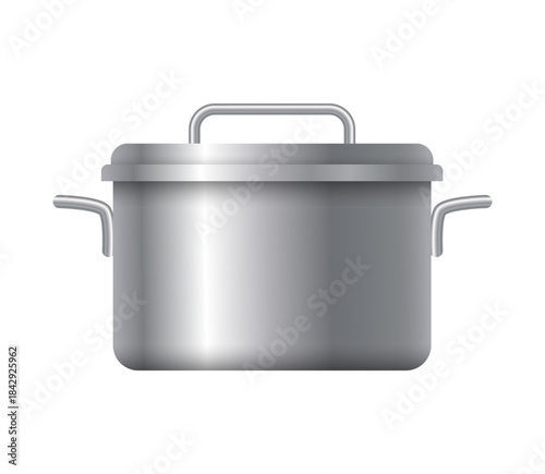 Stainless steel saucepan. Vector 3D clip art.
