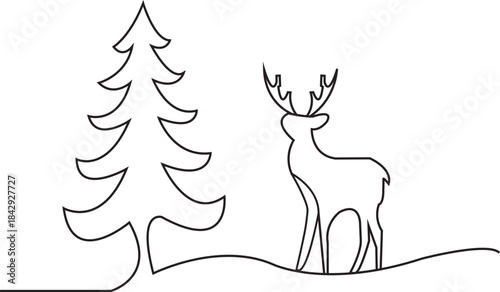 Outline of a reindeer and a christmas tree