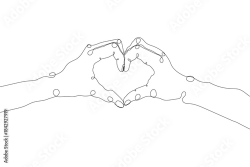 Hands forming heart shape with continuous line art