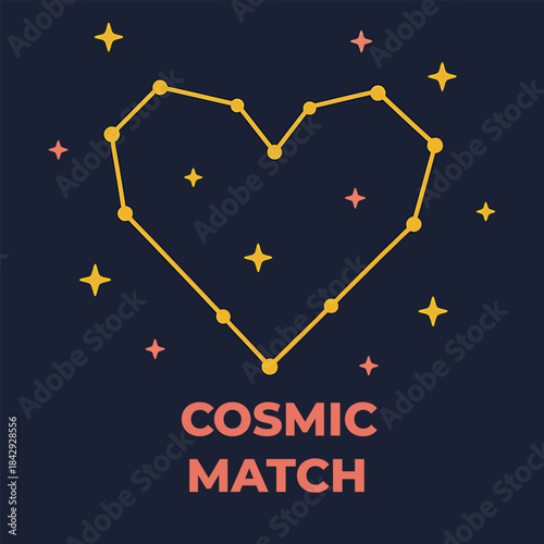 Cosmic Match Valentine Design – Heart Constellation Starry Night Illustration
