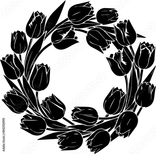 Elegant tulip flower wreath design, perfect for wedding invitations and spring celebrations or Mother's Day, with a versatile floral frame appeal