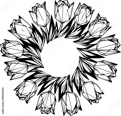 Elegant tulip floral wreath design element perfect for wedding invitations or spring promotions with a modern, minimalist touch that's easily customizable