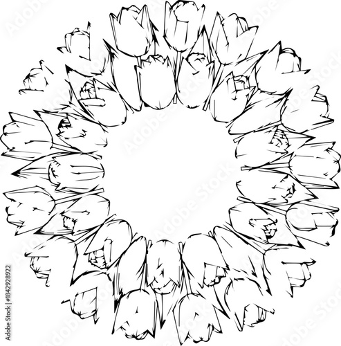 Delicate tulip flower wreath illustration, perfect for spring designs, elegant invitations, or floral themed projects, originally a scalable vector graphic