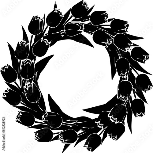 Elegant tulip wreath for invitations, cards, and springtime designs, originally a vector graphic for scalable, customizable floral elements
