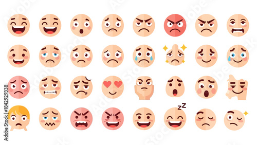 Auto-generated collection of expressive flat design emoji icons representing diverse moods