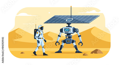 Exploration of the Martian Landscape: Collaboration between astronaut and solar-powered robot