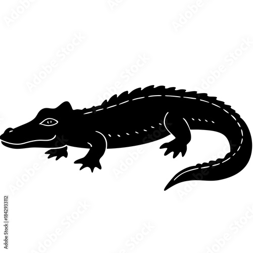 Black Dwarf Crocodile Vector Illustration – Silhouette Wildlife Design