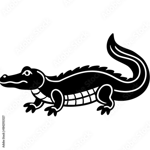 Black Dwarf Crocodile Vector Illustration – Silhouette Wildlife Design