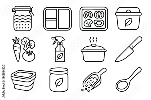 Icon bento bamboo prep layered silicone herb vector scooped eco fruit reusable