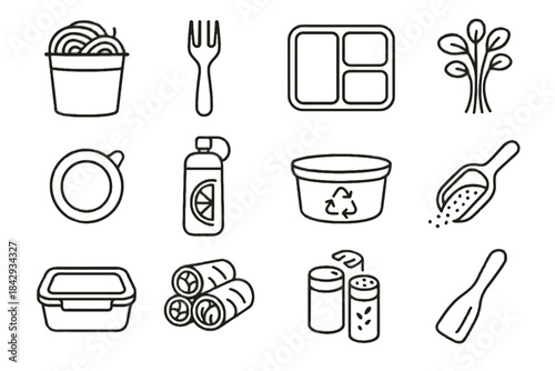 Container bundle vector herb eco silicone glass mix friendly fork meal icon