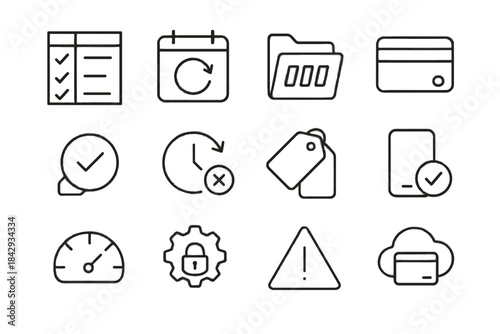 Membership icon gear card subscription icons vector bundle device tile digital checkmark