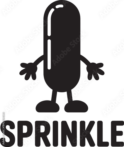 Sprinkle capsule character with arms and legs illustration, sweet candy mascot