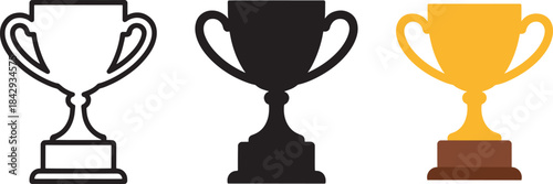 Trophy cup award vector isolated on transparent background outline, black and colored icon set