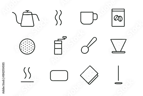 Drip compact coffee soft line stream vector icon minimalist aroma napkin icons