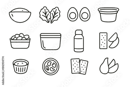 Boiled lunchbox leaves yogurt vector crackers insulated mixed healthy tub icons icon