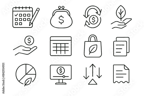 Vector purse finance allocation organizer slow leaf icon spending icons arrows mindful