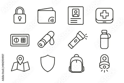 Copy identification route solo water safety hotel travel icon vector bottle lock