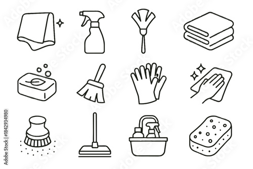 Icons sink minimalist storage brush cloth icon cleaning vector caddy dusting floor