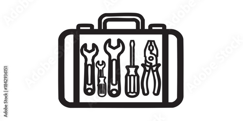 Toolbox suitcase solid icon, car repair concept. Vector graphics. Mechanician tools sign on white background, style icon mobile or web design.

