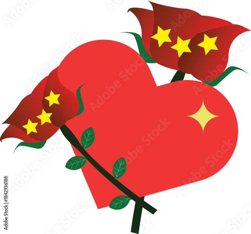 Red heart with red roses and stars