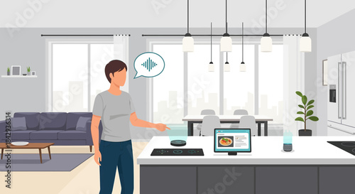 Advanced voice technology enabling seamless integration with domestic appliances in modern kitchen